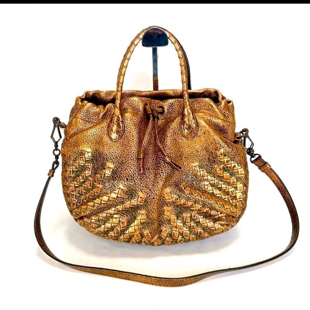 BOTTEGA VENETA Metallic Brown Bronze Intreciatto Leather 2way Pouch Shoulder Bag